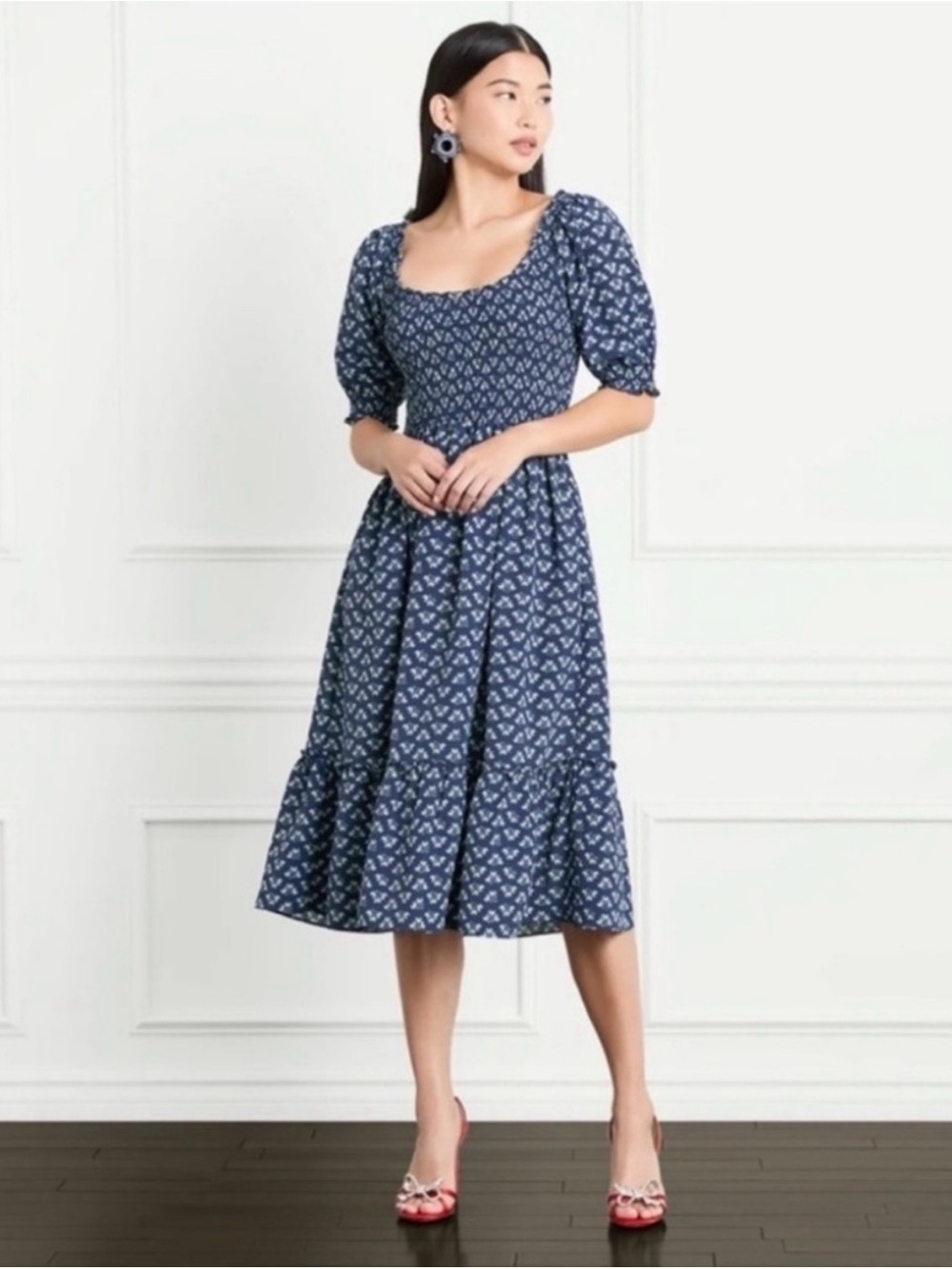 Hill House Home Louisa Nap Dress Posy floral Navy Crepe small nautical summer
